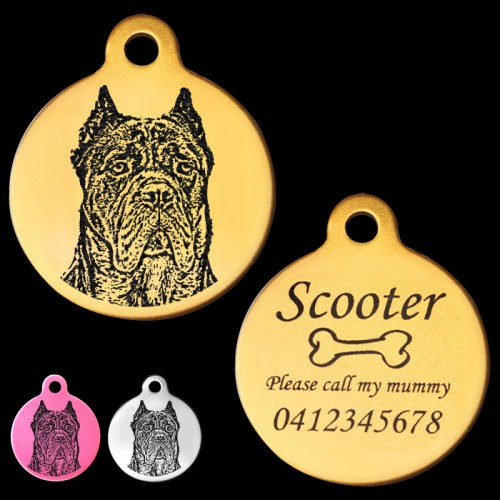 Cane Corso Italian Mastiff Engraved 31mm Large Round Pet Dog ID Tag